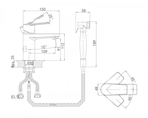 Смеситель D&K Rhein Lessing DA1322601 для раковины с душевой лейкой
