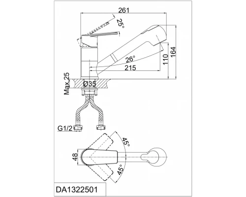 Смеситель D&K Lessing Rhein DA1322501 для кухонной мойки, с вытяжным душем