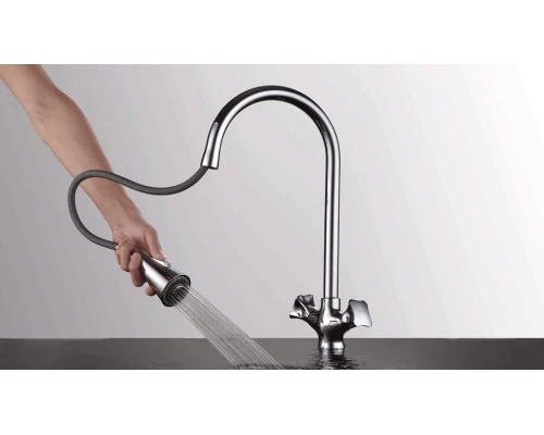 Смеситель D&K Hessen Grimm DA1382501 для кухонной мойки с выдвижным изливом, хром