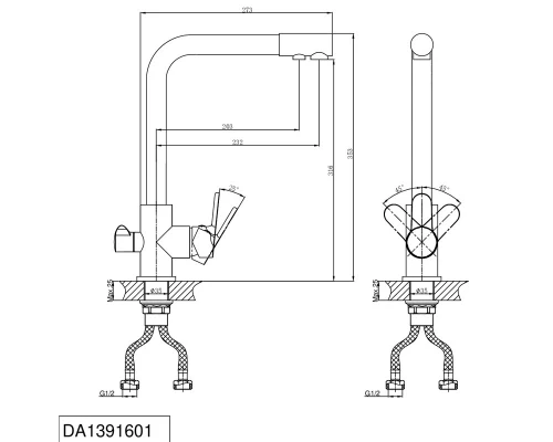 Смеситель D&K Rhein Marx DA1391601 для кухонной мойки с подключением к фильтру, хром