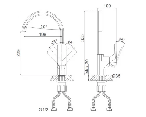 Смеситель D&K Berlin.Steinbeis DA1432426 для кухонной мойки, высокий, белый матовый