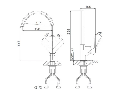 Смеситель D&K Berlin DA1432421 для кухонной мойки, высокий, грей