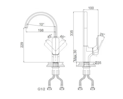 Смеситель D&K Berlin.Technische DA1432425 для кухонной мойки, высокий, черный матовый