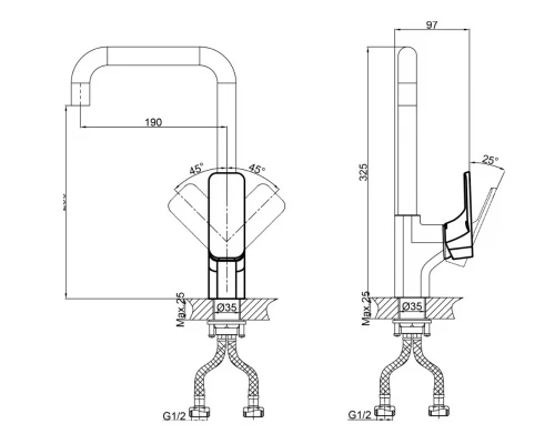Смеситель D&K Berlin.Technische DA1432495 для кухонной мойки, высокий, черный/хром