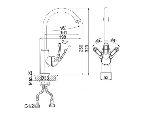Смеситель D&K Rhein.Eucharius DA1372423 для кухонной мойки, высокий, песочный