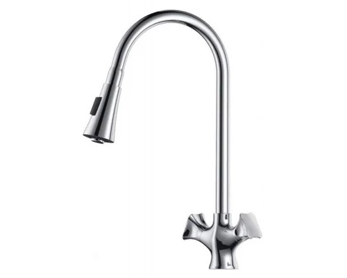 Смеситель D&K Hessen Grimm DA1382501 для кухонной мойки с выдвижным изливом, хром