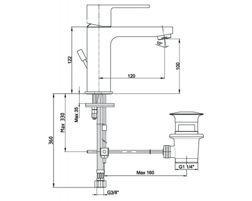 Смеситель E.C.A Nita 102188047EX для раковины с донным клапаном