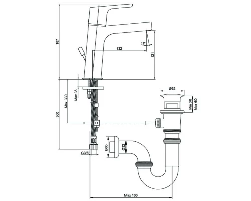 Смеситель E.C.A Luna 102108947EX для раковины с донным клапаном