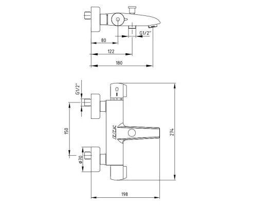 Смеситель термостатический для ванны и душа E.C.A Thermostatic 102102340EX