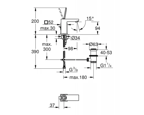 Смеситель для раковины Grohe Eurocube Joy 23654000, с донным клапаном, хром