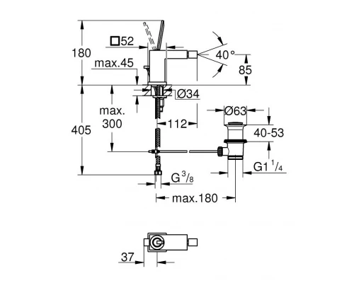 Смеситель для биде Grohe Eurocube Joy 23664000, с донным клапаном, хром