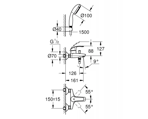 Смеситель Grohe Eurosmart New для ванны и душа 3330220A