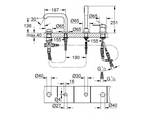 Смеситель Grohe Essence New 19578001 на борт ванны