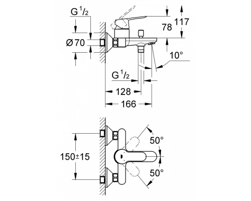Смеситель для ванны Grohe BauEdge 23334000, хром