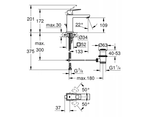 Смеситель для раковины Grohe Eurocube 23445000, с донным клапаном
