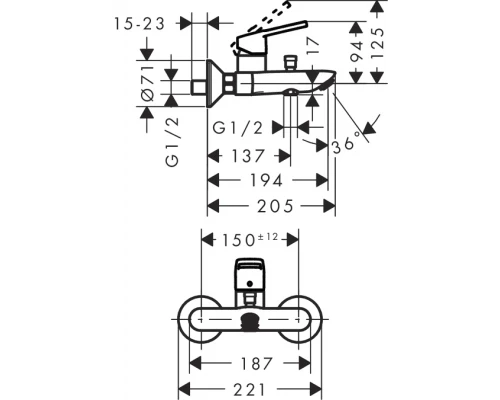 Смеситель Hansgrohe Logis loop 71244000 для ванны
