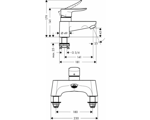 Смеситель Hansgrohe Metris 31423000 для ванны/душа