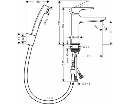 Смеситель для биде Hansgrohe Metropol 74522000 c гигиеническим душем