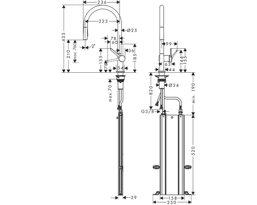Кухонный смеситель Hansgrohe Talis M54, 72801670, с вытяжным изливом, 2 режима струи, sBox, чёрный матовый