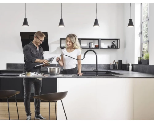Кухонный смеситель Hansgrohe Talis M54, 72801670, с вытяжным изливом, 2 режима струи, sBox, чёрный матовый