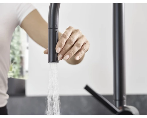 Кухонный смеситель Hansgrohe Talis M54, 72801670, с вытяжным изливом, 2 режима струи, sBox, чёрный матовый