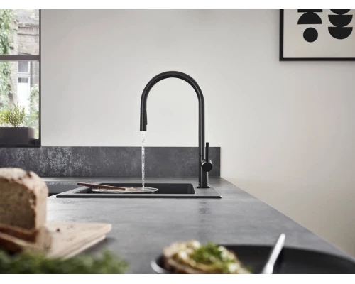Кухонный смеситель Hansgrohe Talis M54, 72801670, с вытяжным изливом, 2 режима струи, sBox, чёрный матовый