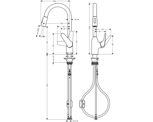 Смеситель Hansgrohe Focus M42 для кухонной мойки с выдвижным изливом, хром глянцевый, 71800000