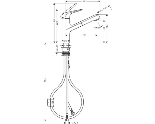 Смеситель Hansgrohe Focus M42 для кухонной мойки с выдвижным изливом, хром глянцевый, 71814000