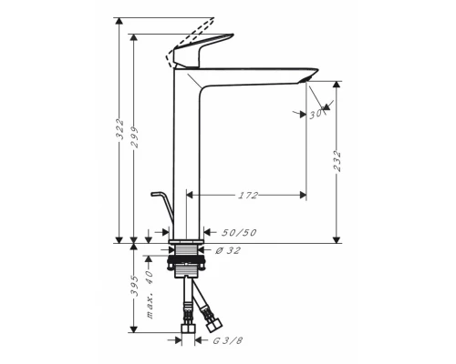 Смеситель Hansgrohe Logis Fine для раковины 240, с донным клапаном, хром, 71257000