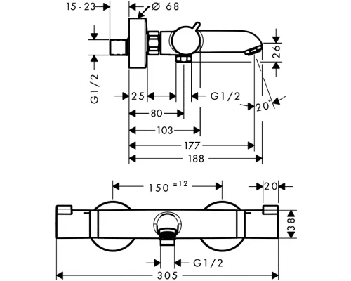 Смеситель Hansgrohe Ecostat Comfort 13114000 для ванны и душа, термостатический, хром