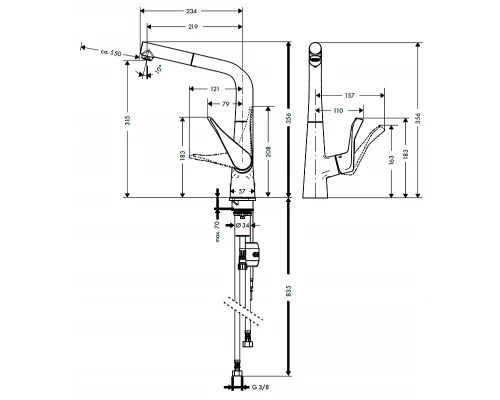 Смеситель Hansgrohe Metris 14821800 для кухонной мойки, под сталь