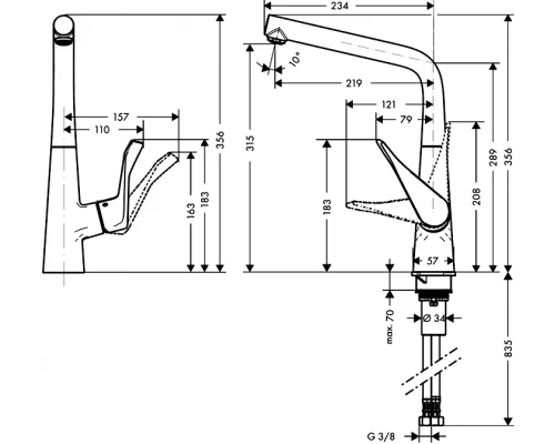 Смеситель Hansgrohe Metris 14822000 для кухонной мойки