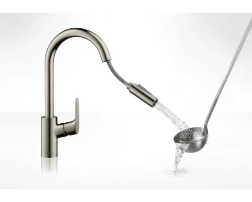 Смеситель Hansgrohe Focus, для кухни, выдвижной излив, цвет сталь, 31815800