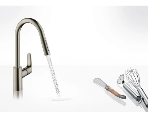 Смеситель Hansgrohe Focus, для кухни, выдвижной излив, цвет сталь, 31815800