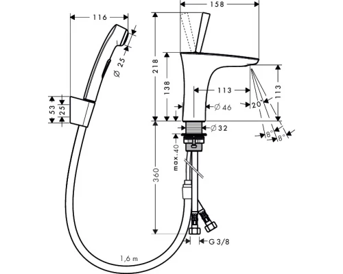 Смеситель Hansgrohe PuraVida 15275400 для раковины с гигиеническим душем, белый/хром