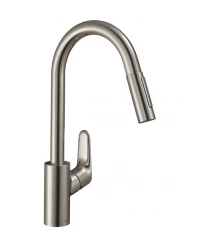 Смеситель Hansgrohe Focus, для кухни, выдвижной излив, цвет сталь, 31815800