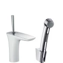 Смеситель Hansgrohe PuraVida 15275400 для раковины с гигиеническим душем, белый/хром
