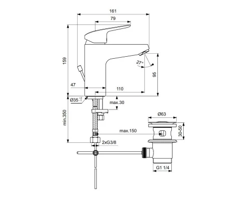 Смеситель для раковины Ideal Standard Ceraflex Grande B1712AA с донным клапаном