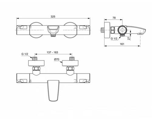 Смеситель Ideal Standard Ceratherm A7223AA термостатический для ванны и душа, хром