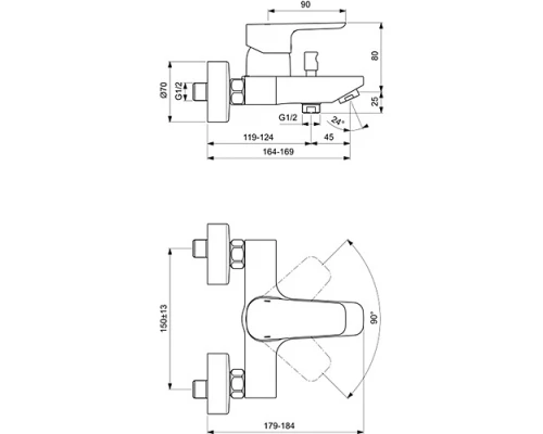 Смеситель Ideal Standard Ceraplan III B0718AA для ванны и душа