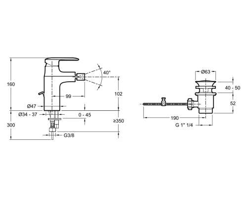 Смеситель Jacob Delafon Kumin E99456-CP для биде