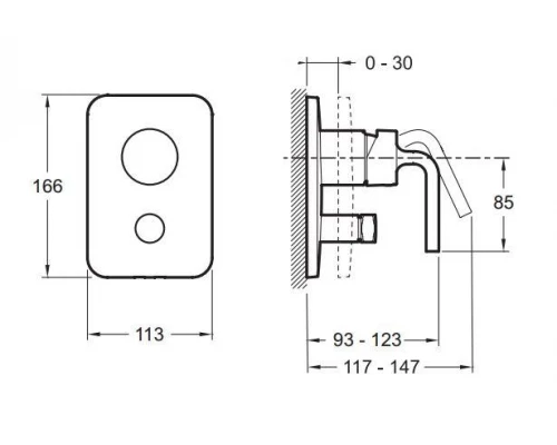 Смеситель Jacob Delafon Purist E98721-CP для ванны и душа, встраиваемый, внешняя часть