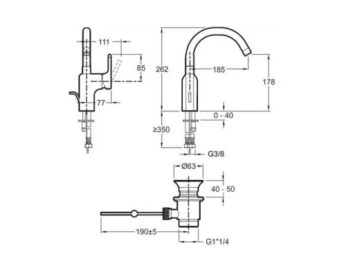Смеситель Jacob Delafon SINGULIER E10862-CP для раковины с донным клапаном