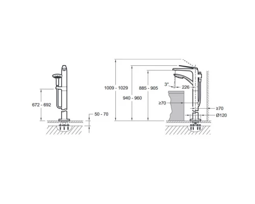 Смеситель Jacob Delafon Avid E97367-CP для ванны и душа со шлангом и держателем, хром