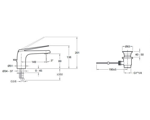 Смеситель для раковины Jacob Delafon Avid E97345-BN с донным клапаном, цвет - полированный никель