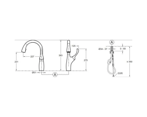 Смеситель Jacob Delafon Suzanne  E72511-VS для кухонной мойки, с двухрежимным выдвижным изливом, матовый хром
