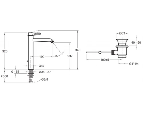 Смеситель Jacob Delafon  Nouvelle Vague E78337-CAT для раковины, высокий, с донным клапаном, цвет хром матовый