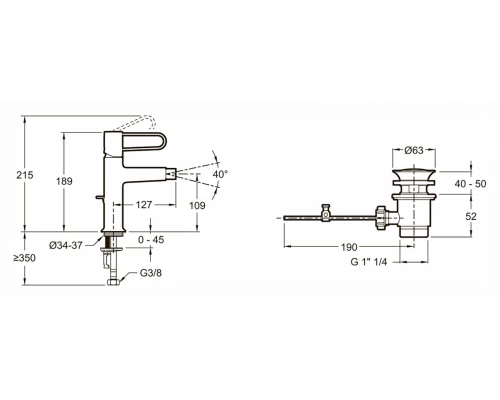 Смеситель для биде Jacob Delafon Odeon Rive Gauche E21033-00-CP с донным клапаном, хром, ручка белая