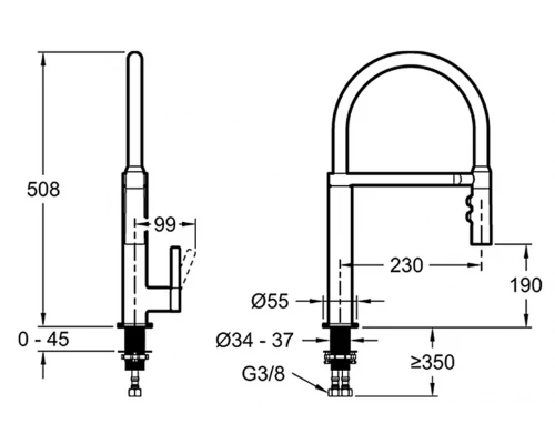 Смеситель Jacob Delafon Raphael E23311-CP для кухонной мойки, с гибким изливом