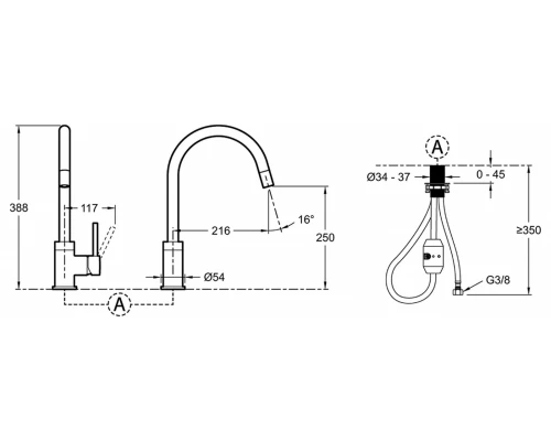 Смеситель Jacob Delafon Edouard E23308-CP для кухонной мойки, с выдвижным изливом
